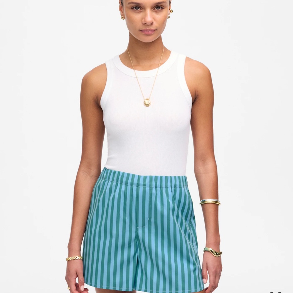Madewell | Beachy Pull-On Boxer Shorts | Teal Stripe | Size M